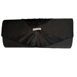 🌹 Vintage Black Satin Clutch with Rhinestones